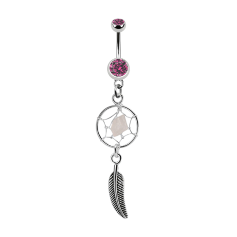 Banane argent avec pendentif attrape-rêves et plume rose