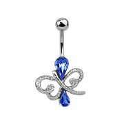 Farfalla Banana in argento con gocce di cristallo blu chiaro