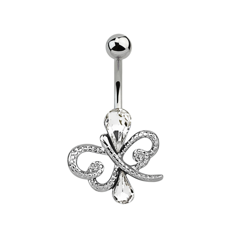 Banana silver Butterfly with crystal drops silver