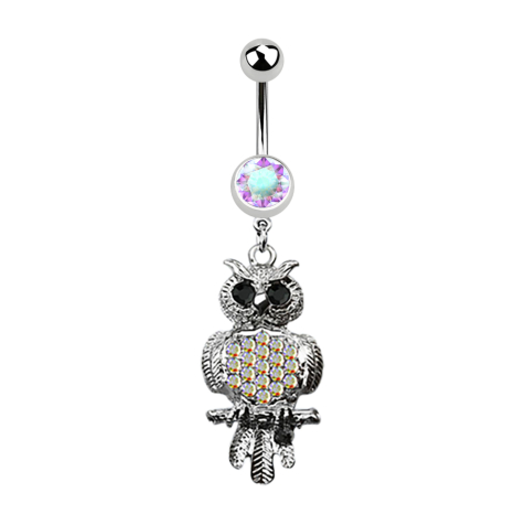 Banane argent avec pendentif hibou noir et multicolore