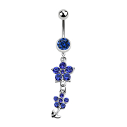 Banana silver with pendant two crystal flowers dark blue