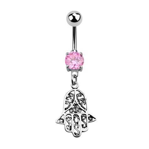 Banane argent avec pendentif hamsa rose