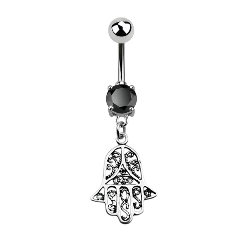 Banana silver with hamsa pendant black