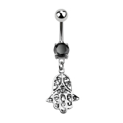 Banana silver with hamsa pendant black