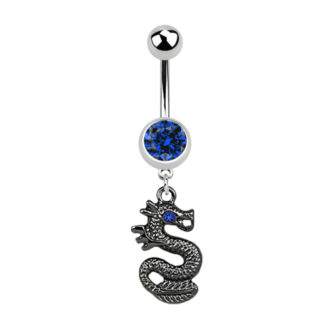 Banane argent avec pendentif dragon noir bleu foncé