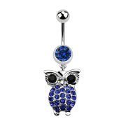 Banane argent avec pendentif hibou et grands yeux bleu...