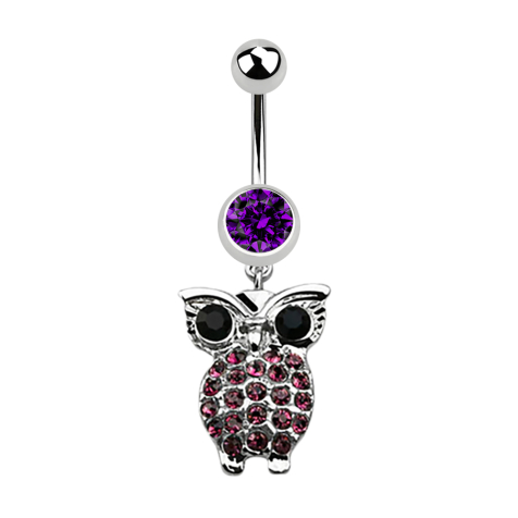 Banana silver with pendant owl and large violet eyes