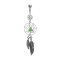 Banana silver with pendant dreamcatcher and two feathers silver stone green
