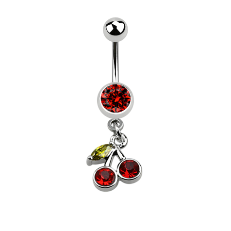 Banane argent avec pendentif couronne rouge et feuille verte