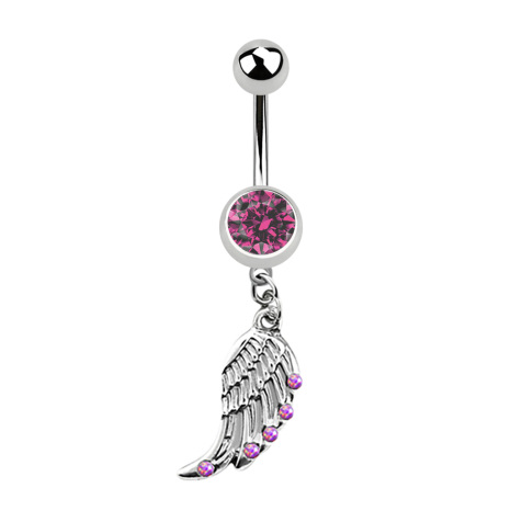 Banane argent avec pendentif aile et opale rose