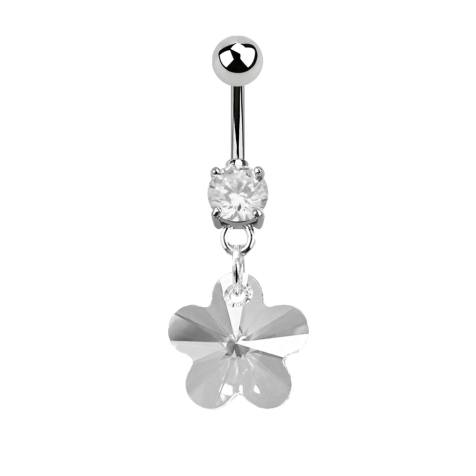Banane argentée avec pendentif fleur en cristal Swarovski