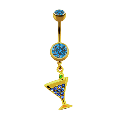 Gold-plated banana with cocktail pendant and light blue crystal