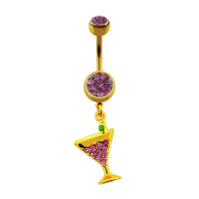 Banana placcata oro con ciondolo cocktail e cristallo rosa