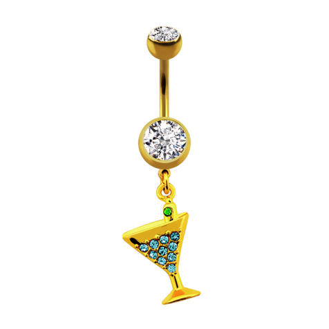 Gold-plated banana with cocktail pendant and aqua crystal