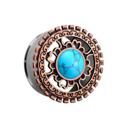 Flared tunnel with tribal shield antique rose gold and...