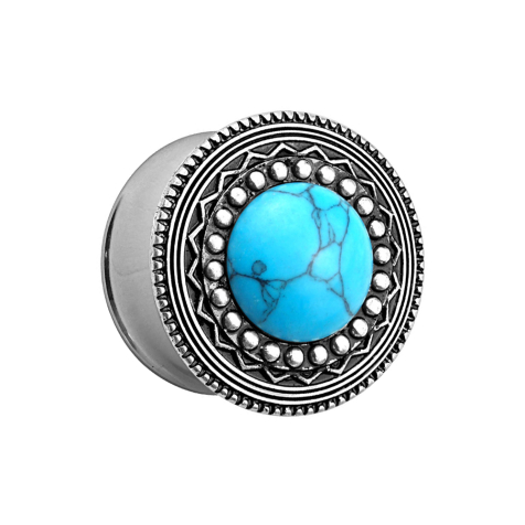 Flared Plug mit Tribal Schild und türkis Stein