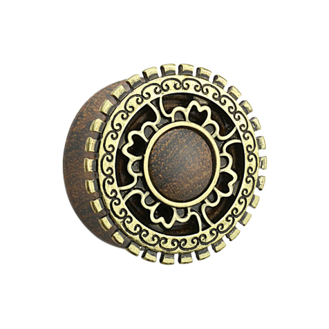 Flared Plug en bois de sono avec bouclier tribal roue dentée