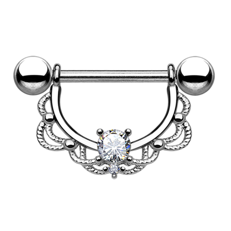 Barbell half wreath silver with crystal silver