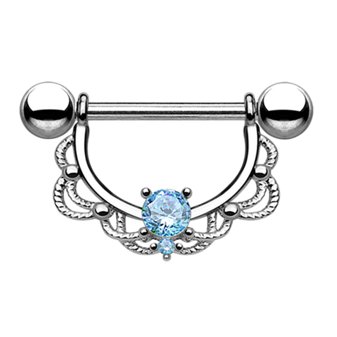 Barbell half wreath silver with crystal aqua