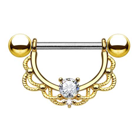 Barbell half-wreath gold-plated with silver crystal