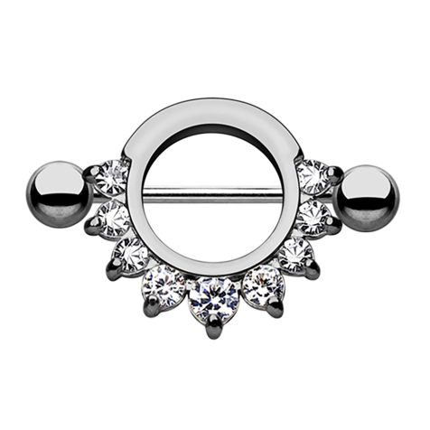 Barbell rond avec 9 cristaux argent foncé
