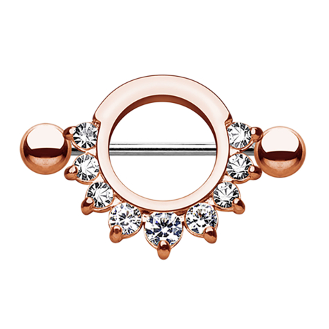 Barbell round with 9 rose gold crystals