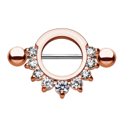 Barbell round with 9 rose gold crystals