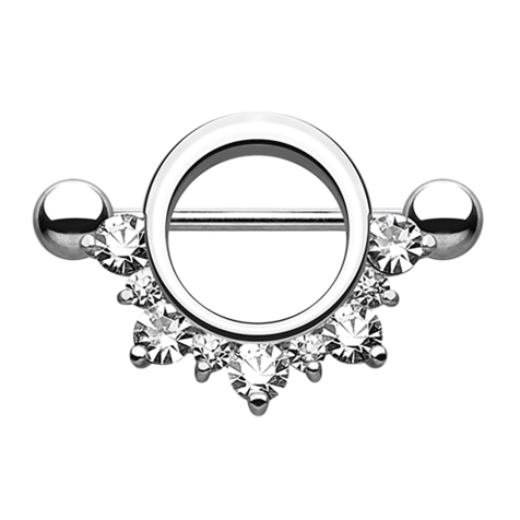 Barbell round with different crystals silver