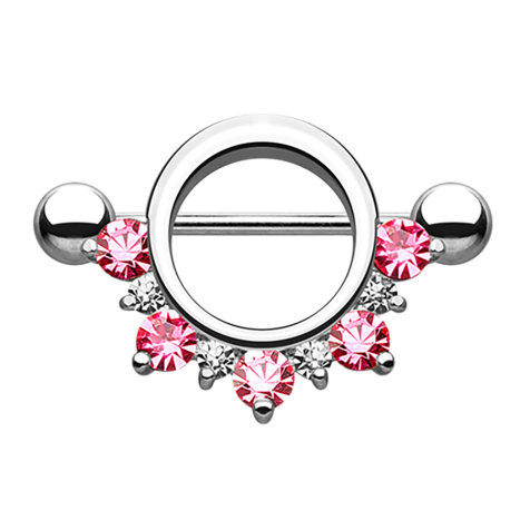 Barbell rond avec différents cristaux roses