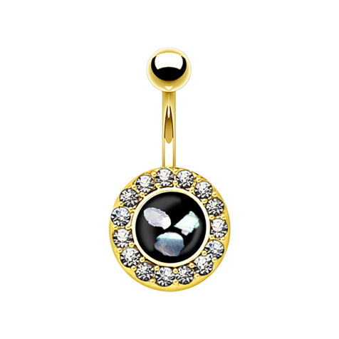 Banana with mother-of-pearl insert, round, 14k gold-plated