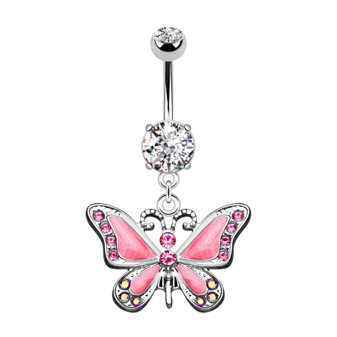 Banana silver with butterfly pendant pink