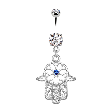 Banana in argento con ciondolo Hamsa ornato in cristallo blu