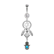 Banane argent avec pendentif attrape-rêves Hamsa et...