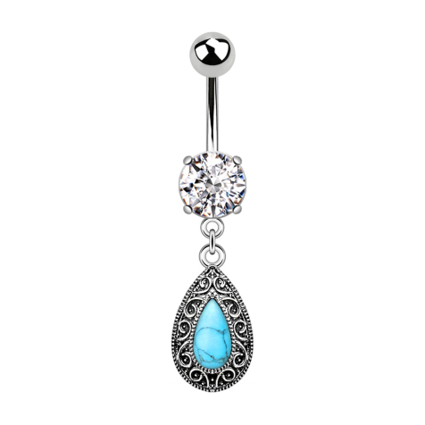 Banane silber mit Anhänger Vintage Design und ovalem türkis Stein silber