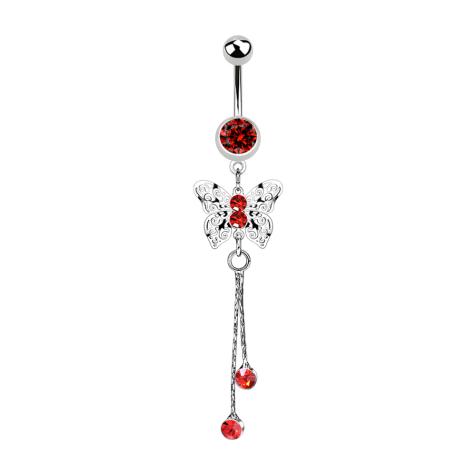 Banane argentée avec pendentif papillon royal cristal rouge