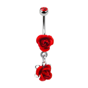 Banane argent avec pendentif fleur rouge