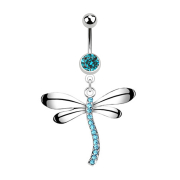 Banane argent avec pendentif libellule cristal aqua