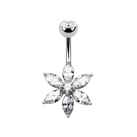 Banane argentée avec fleur en cristal argenté