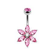 Banane argentée avec fleur en cristal rose