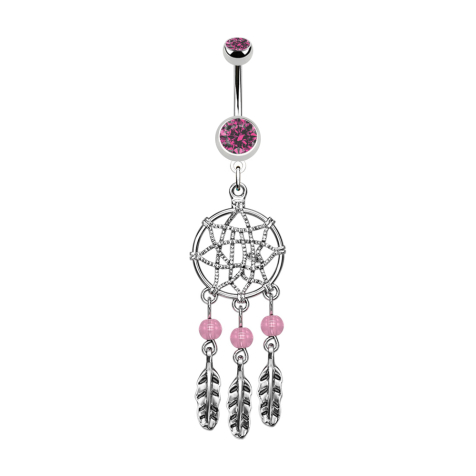 Banana silver with pendant dreamcatcher 3 balls and feathers pink