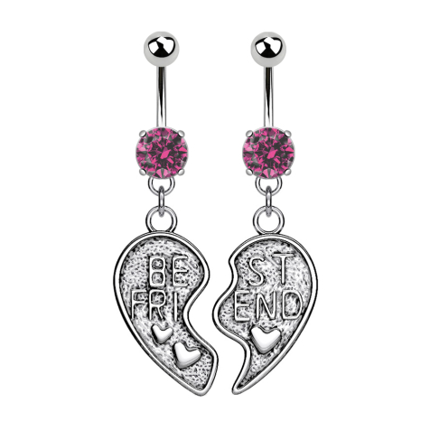 Banane argent avec pendentif Best Friend rose