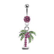 Silver banana with pink palm pendant