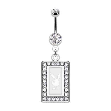 Banane silber mit Anhänger Playboy Kristall Quadrat weiss
