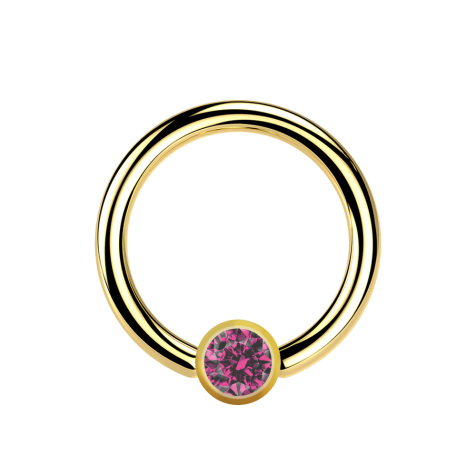 Micro Ball Closure Ring vergoldet mit Kugel Kristall pink