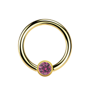Micro Ball Closure Ring vergoldet mit Kugel Kristall pink