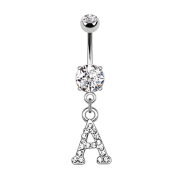 Banana in argento con ciondolo in cristallo lettera A