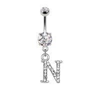 Banana in argento con ciondolo in cristallo lettera N