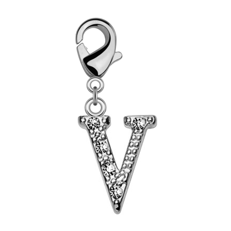 Pendant with crystal letter V