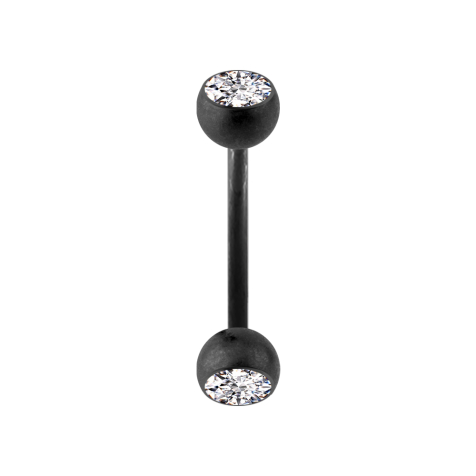 Micro banana nera opaca con due sfere di cristallo argento