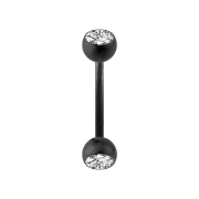 Micro banana nera opaca con due sfere di cristallo argento